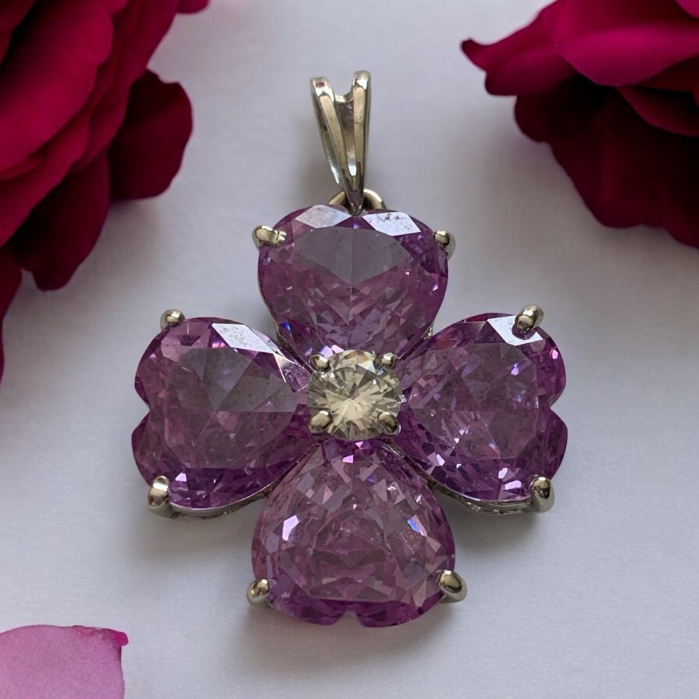 Large Genuine Amethyst and Quartz Gemstone Pendant with Sterling or Plated Base